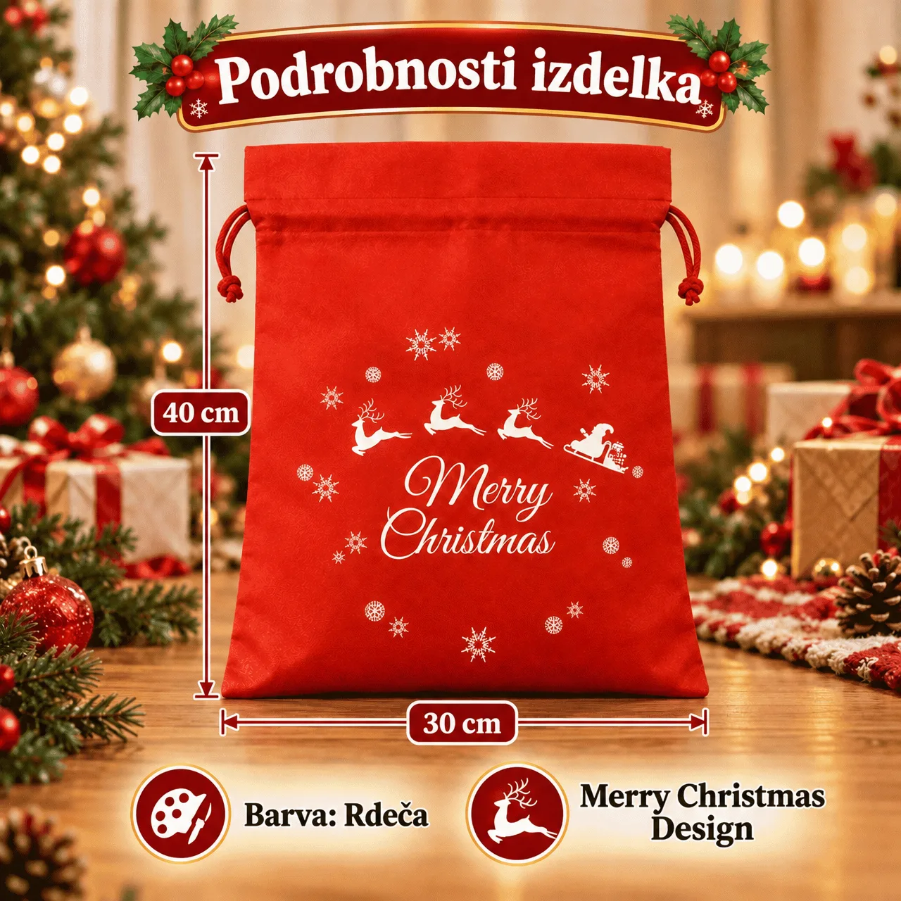 Božićne platnene vrećice, 3x vrećice - Image 3