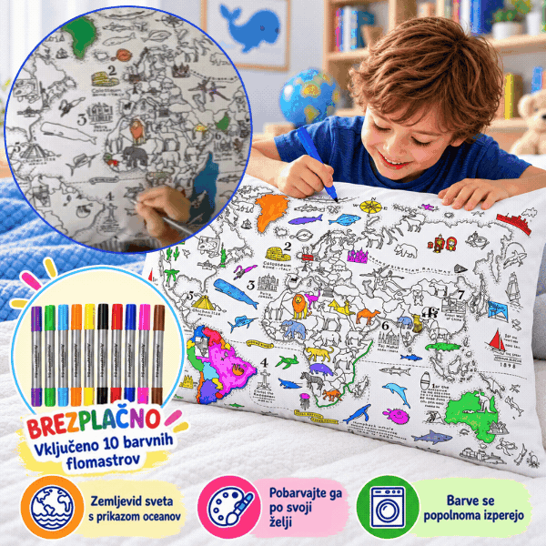 Obojite svoj jastuk – karta svijeta, ColoringPillow - Image 1