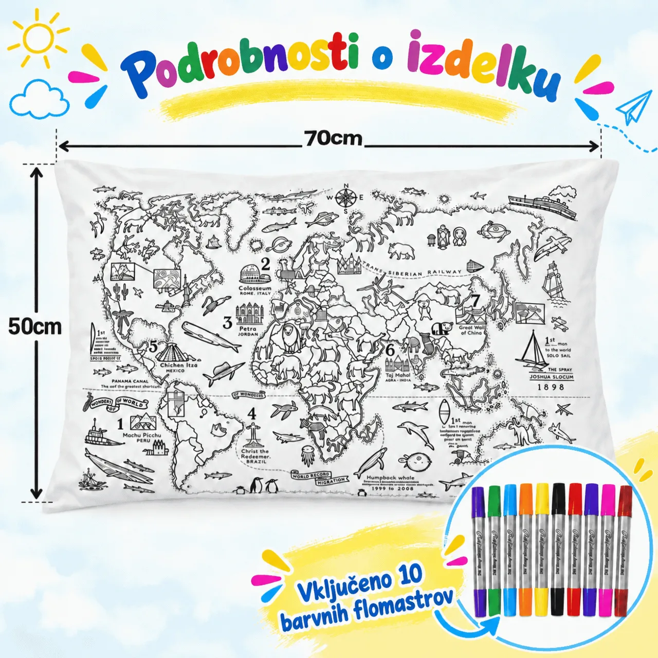 Obojite svoj jastuk – karta svijeta, ColoringPillow - Image 3