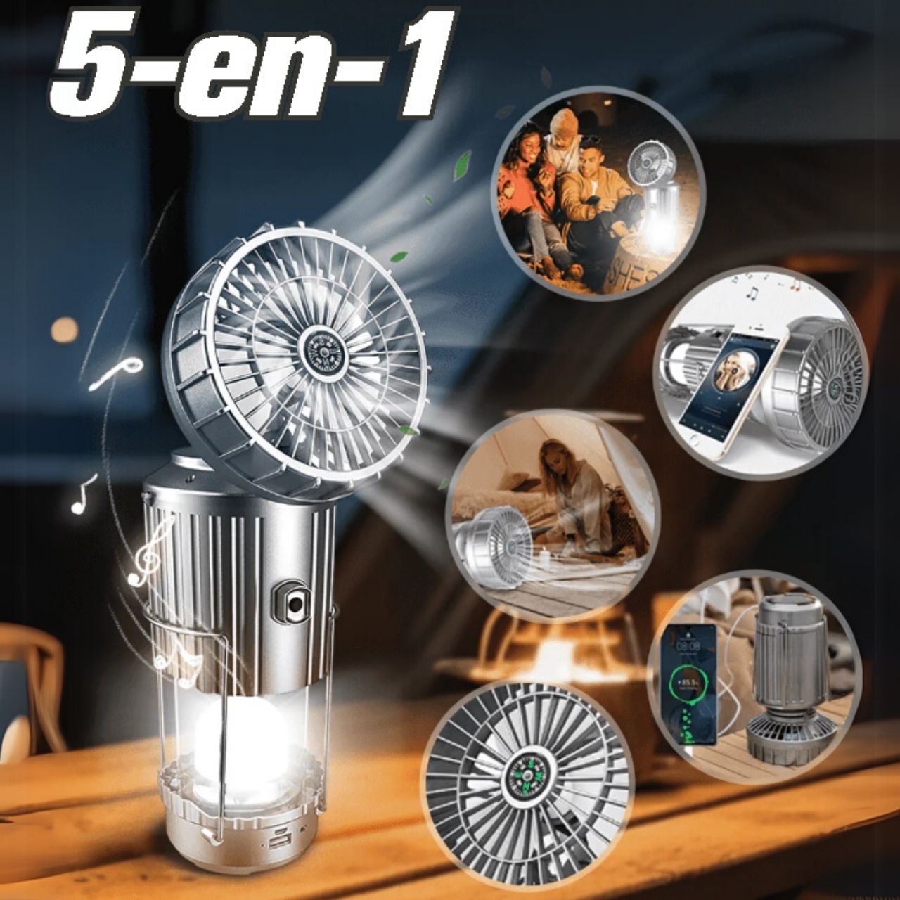 Fan, višenamjenski 5 u 1 solarni LED svjetiljka s ventilatorom - Image 1