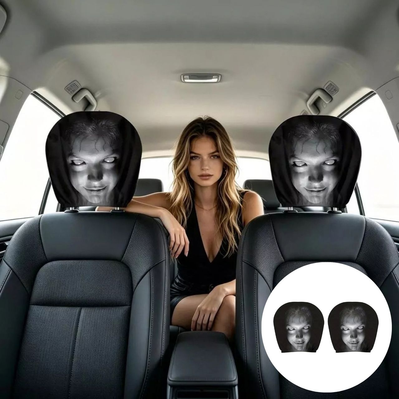 Strašna navlaka za naslon za glavu u automobilu (1+1 GRATIS), GhostFace - Image 2