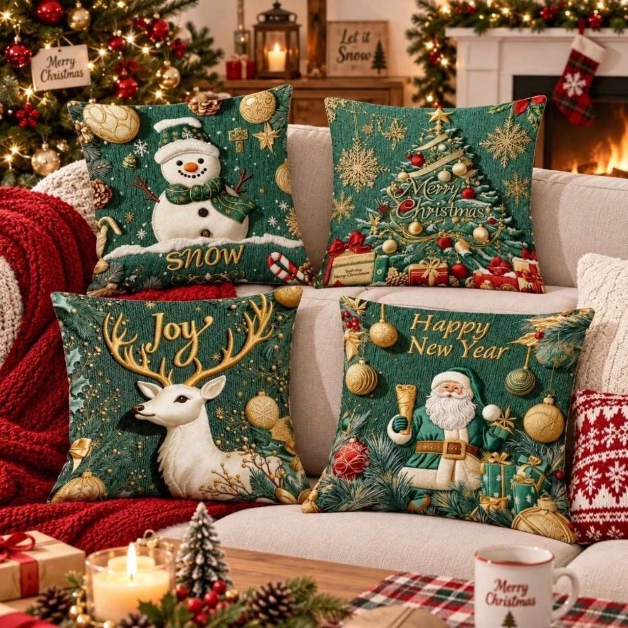Božićne navlake za jastuke (4 komada), GreenXmass - Image 10