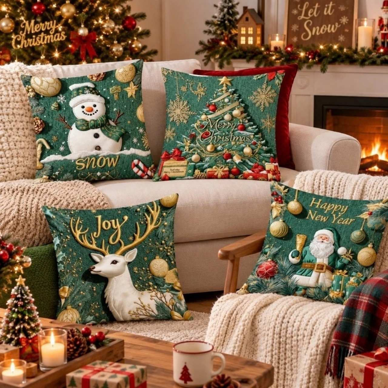 Božićne navlake za jastuke (4 komada), GreenXmass - Image 8