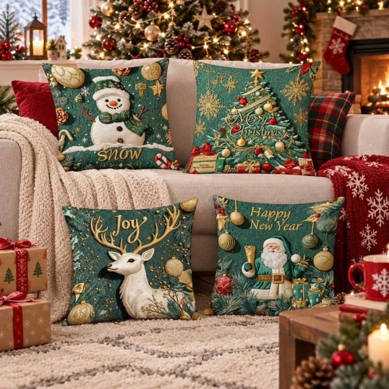 Božićne navlake za jastuke (4 komada), GreenXmass - Image 9