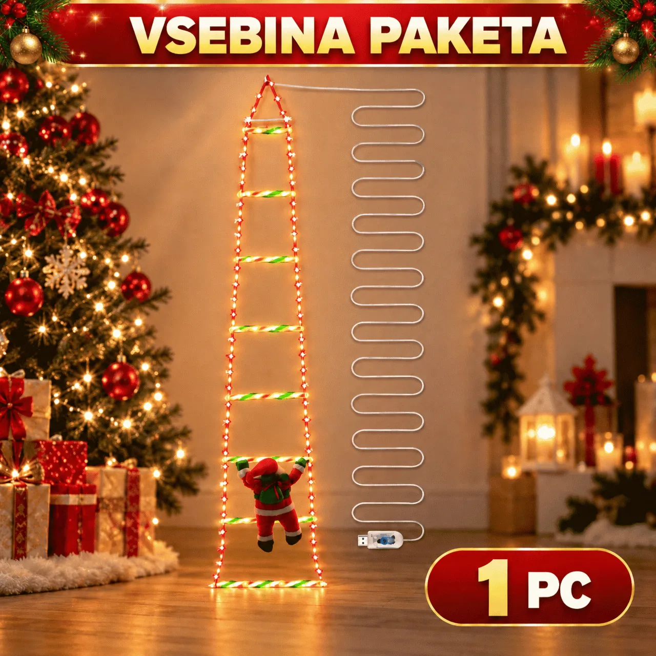 LED božićne ljestve s Djedom Mrazom, ljestve - Image 2