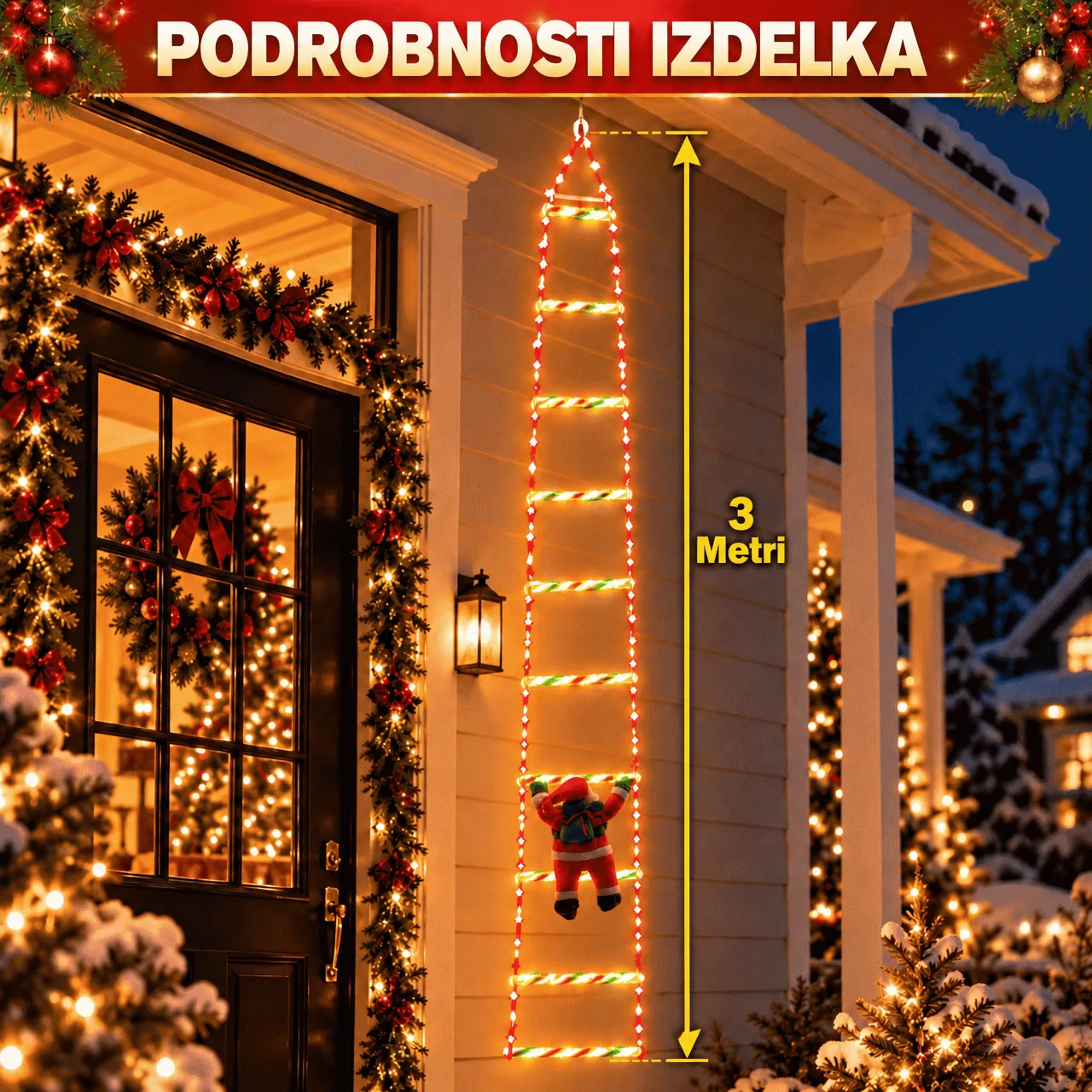 LED božićne ljestve s Djedom Mrazom, ljestve - Image 3