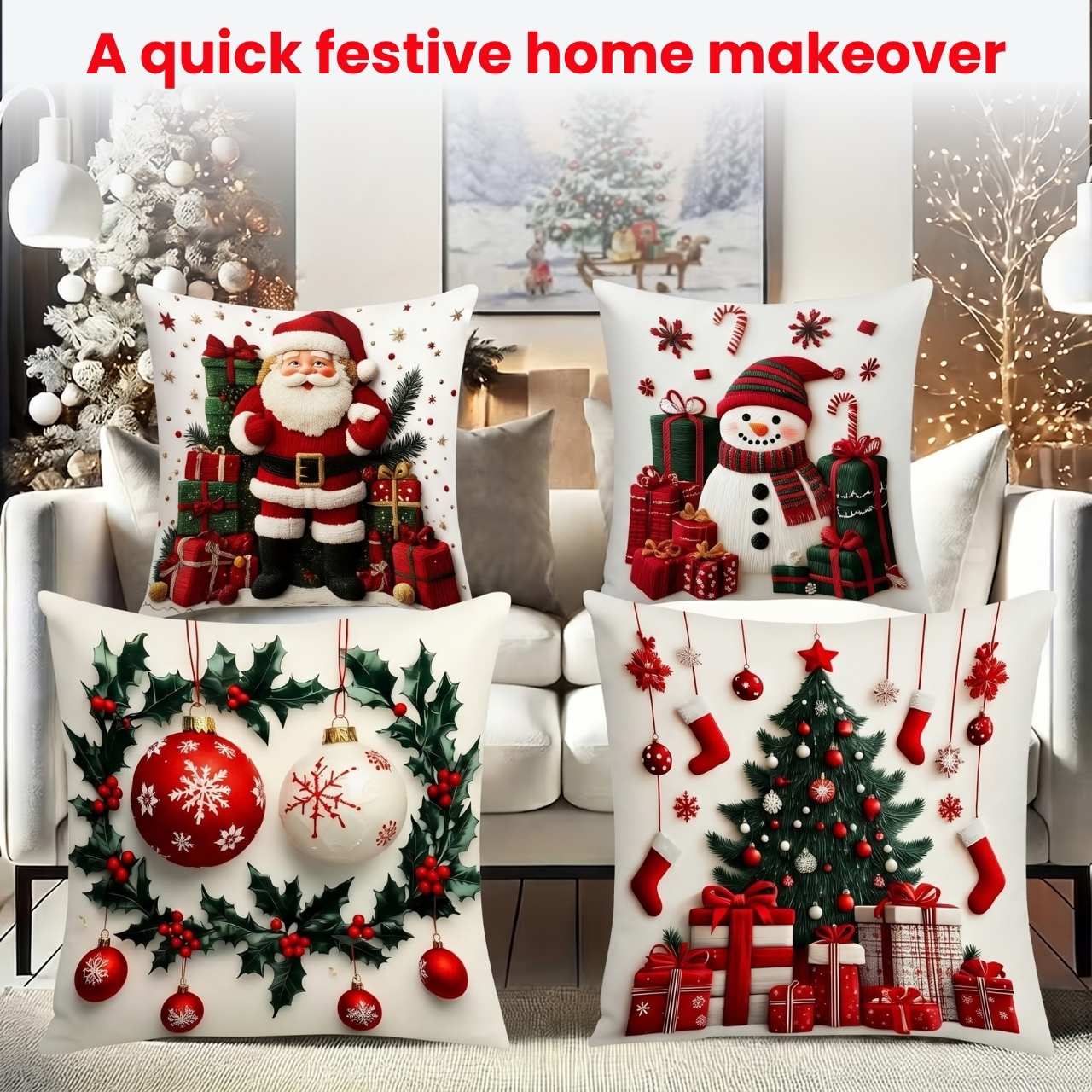 Božićne navlake za jastuke (4 komada), RedXmass - Image 4
